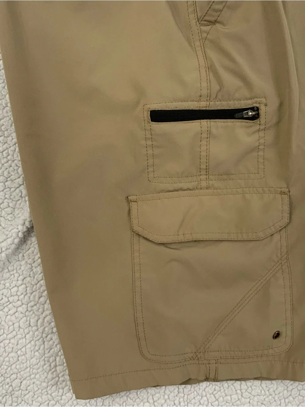IRON Clothing Cargo Shorts Size 36 Stretch Tan 8 Pockets Performance Fabric